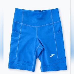 Brooks Blue Women's High Waisted Compression Running Shorts w/ Pockets Sz Small.